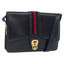 GUCCI Sherry Line Shoulder Bag Leather Navy Gold Auth 178242-1