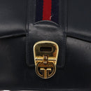 GUCCI Sherry Line Shoulder Bag Leather Navy Gold Auth 178242-17