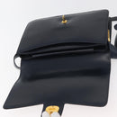 GUCCI Sherry Line Shoulder Bag Leather Navy Gold Auth 178242-10