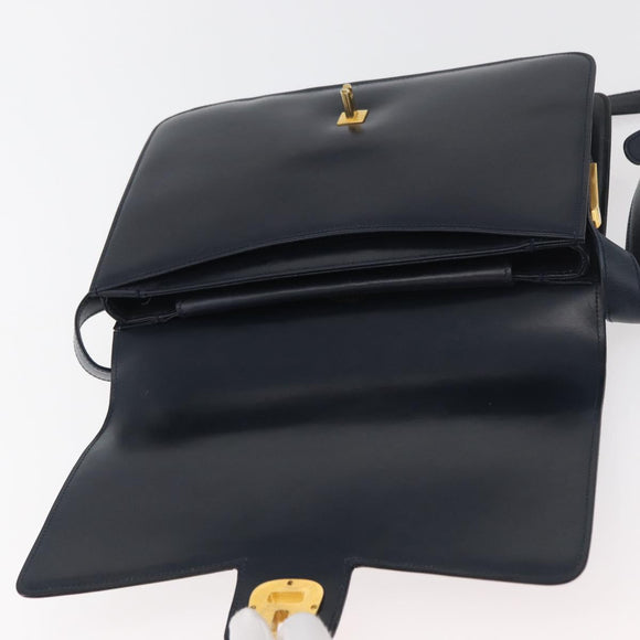 GUCCI Sherry Line Shoulder Bag Leather Navy Gold Auth 178242