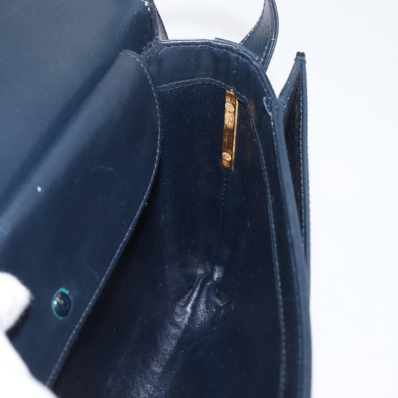 GUCCI Sherry Line Shoulder Bag Leather Navy Gold Auth 178242