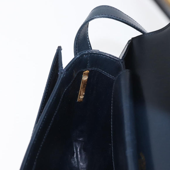 GUCCI Sherry Line Shoulder Bag Leather Navy Gold Auth 178242