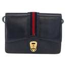 GUCCI Sherry Line Shoulder Bag Leather Navy Gold Auth 178242-13