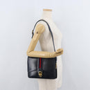 GUCCI Sherry Line Shoulder Bag Leather Navy Gold Auth 178242-22