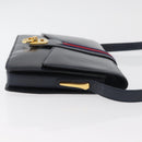 GUCCI Sherry Line Shoulder Bag Leather Navy Gold Auth 178242-3