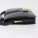 GUCCI Sherry Line Shoulder Bag Leather Navy Gold Auth 178242-4