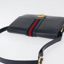 GUCCI Sherry Line Shoulder Bag Leather Navy Gold Auth 178242-6