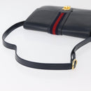 GUCCI Sherry Line Shoulder Bag Leather Navy Gold Auth 178242-7