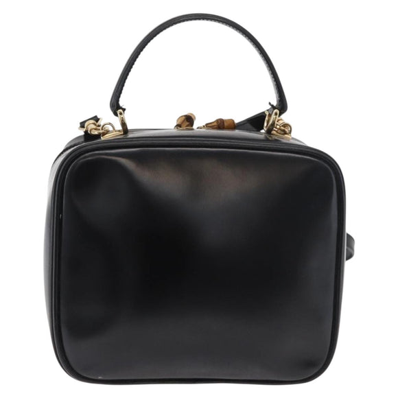 GUCCI Bamboo Hand Bag Leather 2way Black Gold Auth 178244