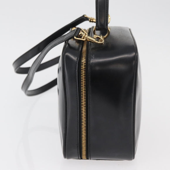 GUCCI Bamboo Hand Bag Leather 2way Black Gold Auth 178244