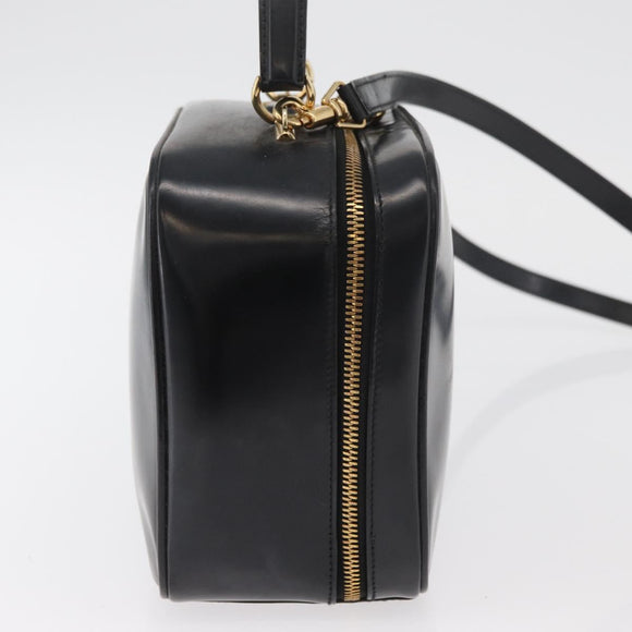 GUCCI Bamboo Hand Bag Leather 2way Black Gold Auth 178244