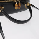 GUCCI Bamboo Hand Bag Leather 2way Black Gold Auth 178244-7