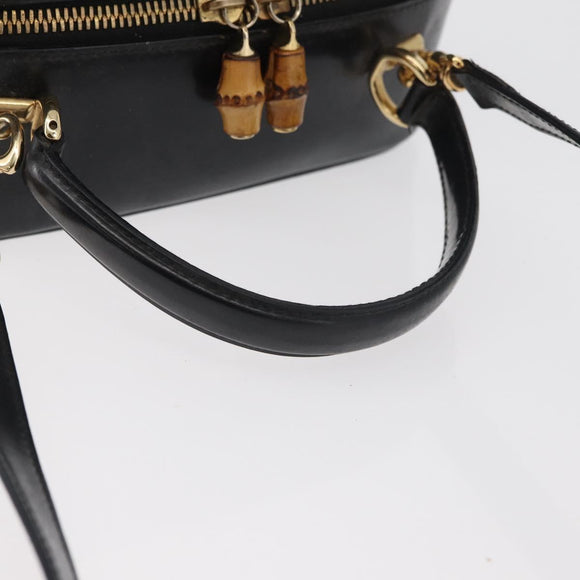 GUCCI Bamboo Hand Bag Leather 2way Black Gold Auth 178244