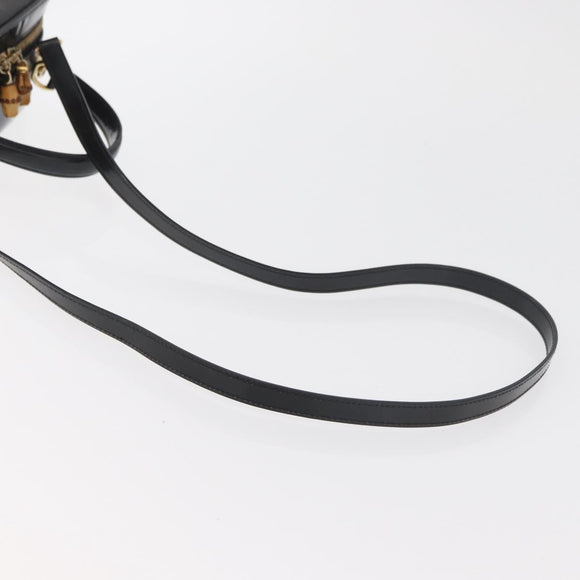 GUCCI Bamboo Hand Bag Leather 2way Black Gold Auth 178244