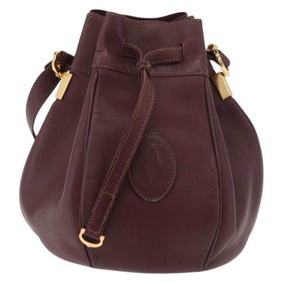 CARTIER Must Line Purse Shoulder Bag Leather Bordeaux Gold Auth 178254