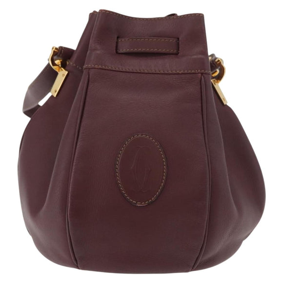 CARTIER Must Line Purse Shoulder Bag Leather Bordeaux Gold Auth 178254