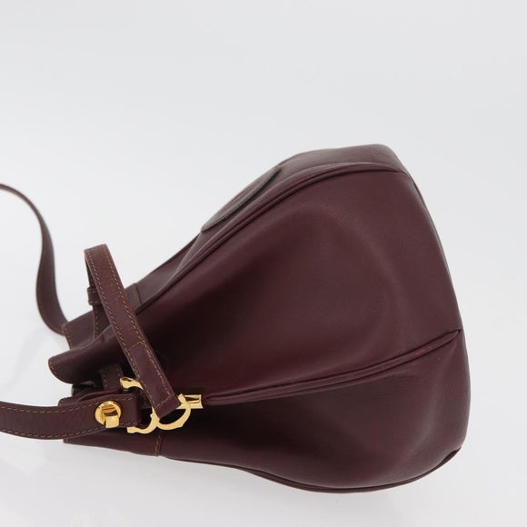 CARTIER Must Line Purse Shoulder Bag Leather Bordeaux Gold Auth 178254
