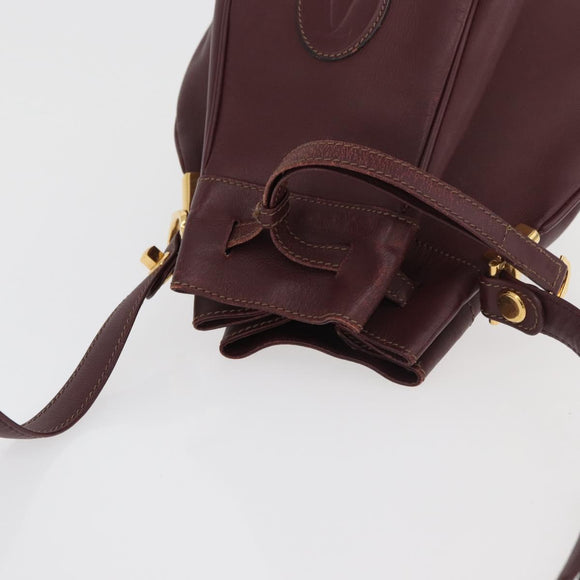 CARTIER Must Line Purse Shoulder Bag Leather Bordeaux Gold Auth 178254
