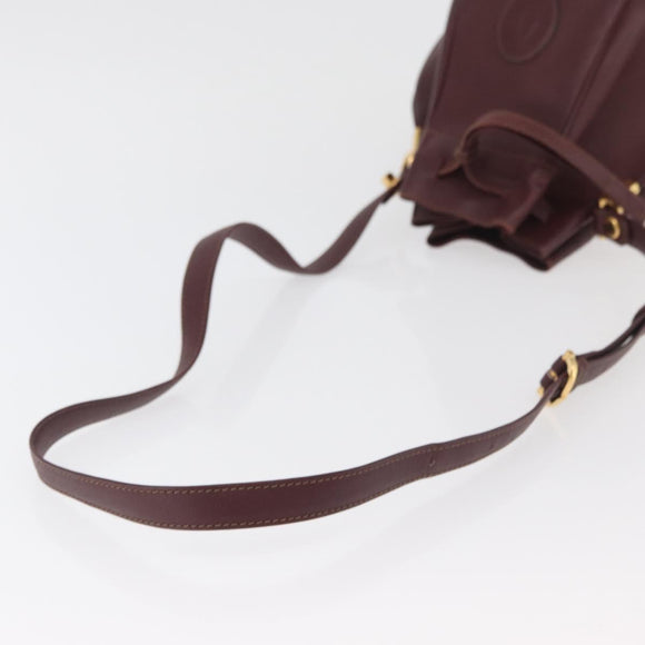 CARTIER Must Line Purse Shoulder Bag Leather Bordeaux Gold Auth 178254
