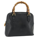 GUCCI Bamboo Hand Bag Leather Black Gold Auth 178255-1