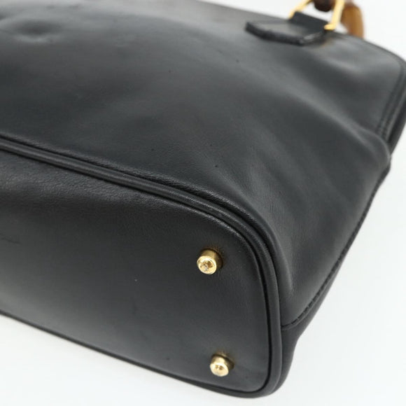 GUCCI Bamboo Hand Bag Leather Black Gold Auth 178255