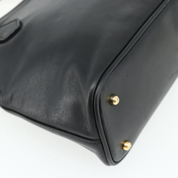 GUCCI Bamboo Hand Bag Leather Black Gold Auth 178255