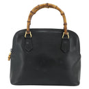 GUCCI Bamboo Hand Bag Leather Black Gold Auth 178255-13