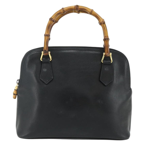 GUCCI Bamboo Hand Bag Leather Black Gold Auth 178255