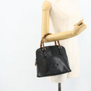GUCCI Bamboo Hand Bag Leather Black Gold Auth 178255-22