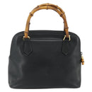 GUCCI Bamboo Hand Bag Leather Black Gold Auth 178255-2