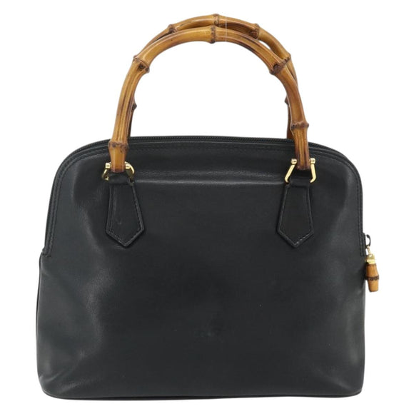 GUCCI Bamboo Hand Bag Leather Black Gold Auth 178255