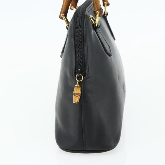 GUCCI Bamboo Hand Bag Leather Black Gold Auth 178255