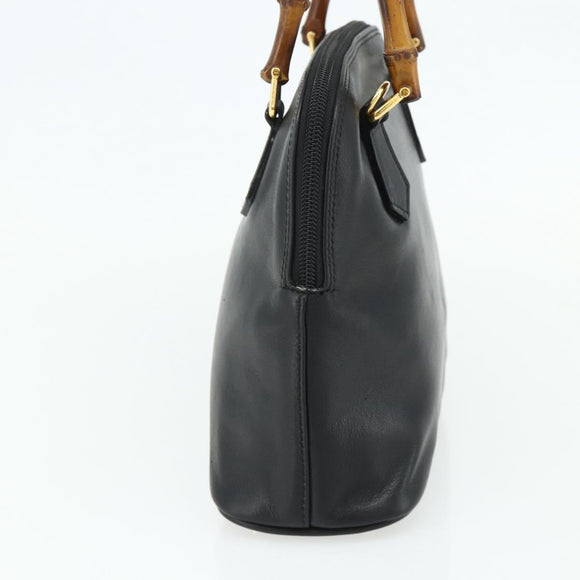 GUCCI Bamboo Hand Bag Leather Black Gold Auth 178255