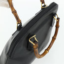 GUCCI Bamboo Hand Bag Leather Black Gold Auth 178255-6