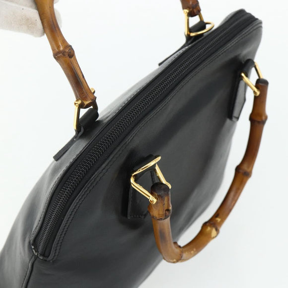 GUCCI Bamboo Hand Bag Leather Black Gold Auth 178255