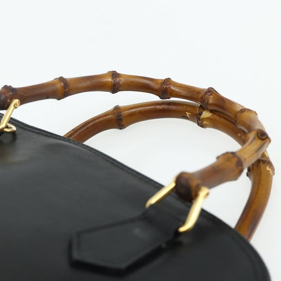 GUCCI Bamboo Hand Bag Leather Black Gold Auth 178255