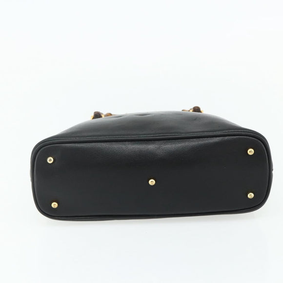 GUCCI Bamboo Hand Bag Leather Black Gold Auth 178255