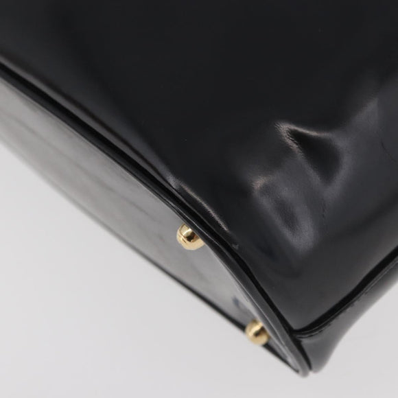 GUCCI Bamboo Hand Bag patent Black Gold 000 4781 0295 Auth 178256