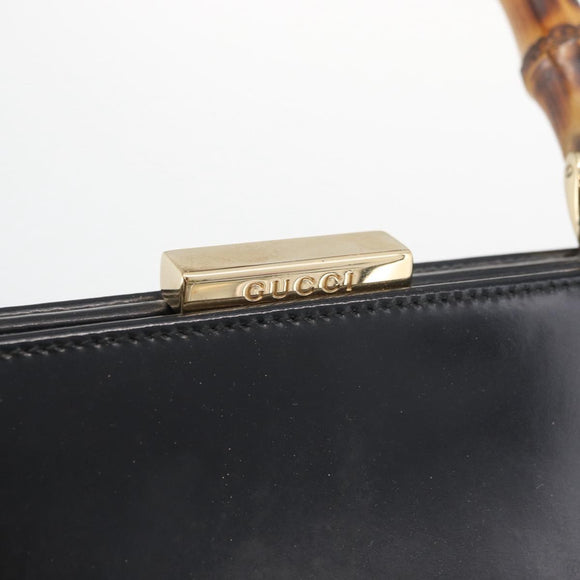 GUCCI Bamboo Hand Bag patent Black Gold 000 4781 0295 Auth 178256