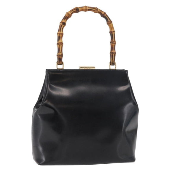 GUCCI Bamboo Hand Bag patent Black Gold 000 4781 0295 Auth 178256