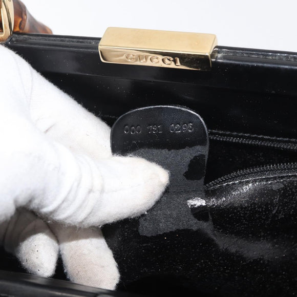 GUCCI Bamboo Hand Bag patent Black Gold 000 4781 0295 Auth 178256
