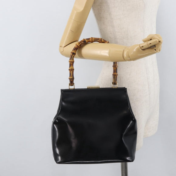 GUCCI Bamboo Hand Bag patent Black Gold 000 4781 0295 Auth 178256