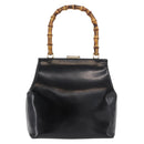 GUCCI Bamboo Hand Bag patent Black Gold 000 4781 0295 Auth 178256-2