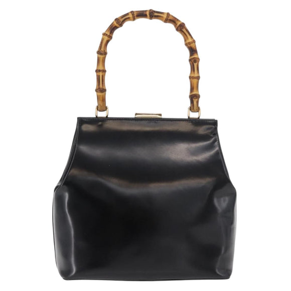 GUCCI Bamboo Hand Bag patent Black Gold 000 4781 0295 Auth 178256