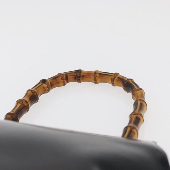 GUCCI Bamboo Hand Bag patent Black Gold 000 4781 0295 Auth 178256