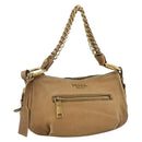 PRADA Chain Shoulder Bag Leather Beige Gold Auth 178257-1