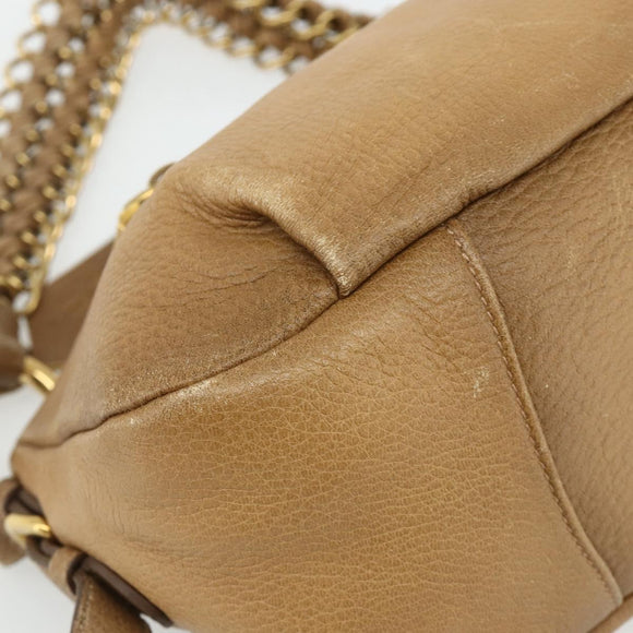 PRADA Chain Shoulder Bag Leather Beige Gold Auth 178257