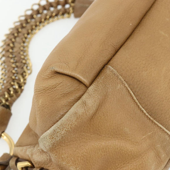PRADA Chain Shoulder Bag Leather Beige Gold Auth 178257