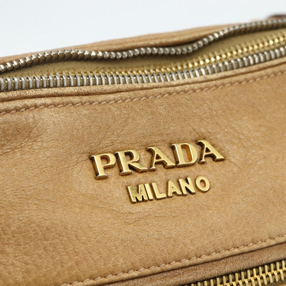 PRADA Chain Shoulder Bag Leather Beige Gold Auth 178257