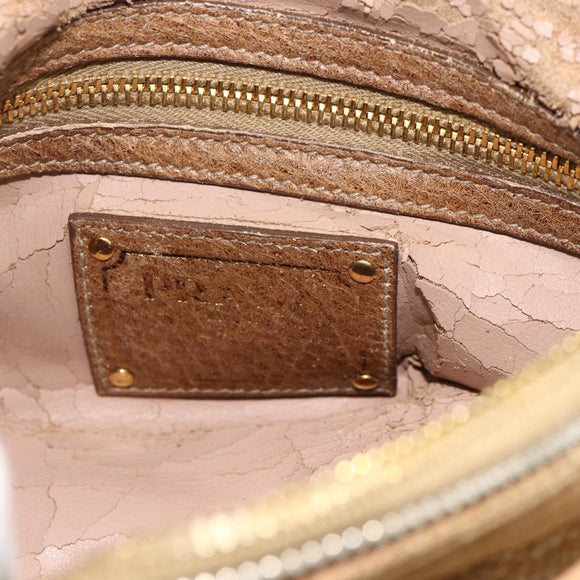 PRADA Chain Shoulder Bag Leather Beige Gold Auth 178257